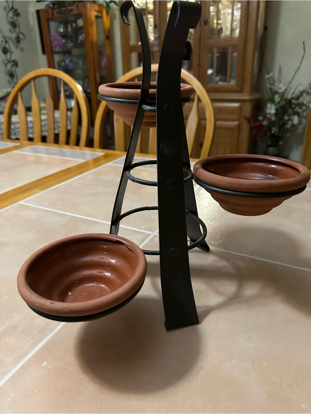 Terracotta 3-Tier Serving Stand with Black Metal Frame